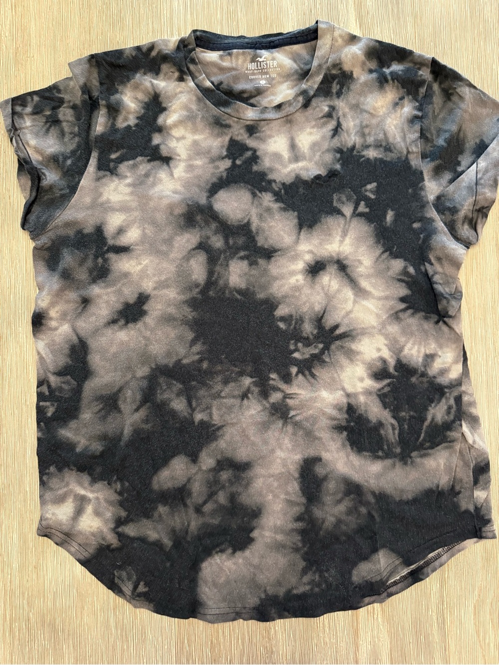 Hollister Black & Gray Tie-Dye Crew Neck Tee